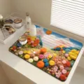 Detailed view of 3D floral absorbent draining mat for kitchen countertop, super water absorption. - 30*40cm Diatom Mud / 3D Floral 03