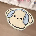 Cute cartoon dog shaped non-slip cashmere-like bedroom floor mat detail view. - Trendy Puppy with Headphones