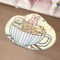 Cute irregular bedside floor mat, soft plush cartoon teacup pattern, anti-slip home rug. - Teacup Kitten & Puppy