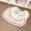 Cute irregular plush cat floor mat, soft non-slip bedside bedroom rug for home decor. - White Cat Holding Phone