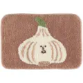Cozy brown cashmere-feel floor mat with cute garlic design, perfect for bedroom or bedside use. - Round White Garlic C