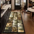 Kitchen leather runner rug featuring rustic cabin deer pine tree design for flooring - American Vintage 10
