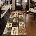 Rustic forest deer pattern long runner rug displayed in a cozy modern kitchen hallway scene. - American Vintage 07