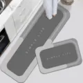 Detail view of grey diatomaceous earth kitchen mat set, absorbent and non-slip floor mats. - Simple Life 1