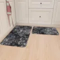 Kitchen mat detail view, black and white skull damask pattern, non-slip absorbent floor rug. - 40*60cm+40*120cm / Sugar Skull