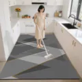Modern grey geometric kitchen mat large anti-slip waterproof washable floor rug for home use - Geometric Shape 04