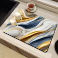 Marble Kitchen Draining Mat, Blue and Gold Abstract Absorbent Drying Mat for Countertop - Style 6