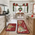 Christmas kitchen rug set non-slip absorbent holiday floor mats for home decoration - 40*60cm+40*120cm / Christmas Gingerbread Man