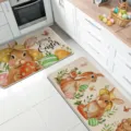 Pasen keukenmatten antislip vloerkleden set, schattig konijn eieren patroon thuis. - X paasstijl (10)