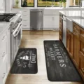 Kitchen floor mats detail, black farmhouse style runner rugs with white text and graphic print. - 40*60cm+40*120cm / Farm