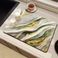 Kitchen dish drying mat with luxury green marble pattern, absorbent technical cloth counter protector. - Style 7