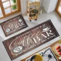 Nordic style two-piece kitchen mat set, anti-slip coffee bar floor mat for home entrance. - 40*60cm+40*120cm / 1129MSCF-3