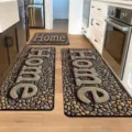 Küche Leder Bodenmatte Set mit 3D Kieselsteinmuster und Home Aufdruck, rutschfest. - Stein-Text 07