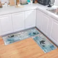 Kitchen rug set, vintage wooden plank beach mermaid non-slip absorbent floor mats - 1116CFD-9