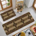 Vintage kitchen floor mat set of two with retro geometric pattern, anti-skid absorbent rug. - 40*60cm+40*120cm / 1116CFD-3