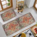 Vintage kitchen rug set detail view, retro floral runner and floor mat for home decor. - 40*60cm+40*120cm / 1116CFD-4
