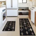 Detail view of black bohemian kitchen rug set featuring geometric patterns for kitchen floor. - 40*60cm / Nordic Style - 12