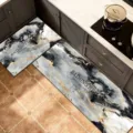 Modern marble pattern kitchen floor mat set, waterproof and non-slip leather material. - 40*60cm+40*120cm (Absorbent Leather) / Striped Marble