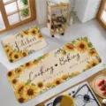 Sunflower kitchen mat detail, absorbent non-slip floor runner set for home cooking area decor. - 1116CFD-8