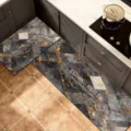 Kitchen mat two piece set marble pattern waterproof anti slip floor rug for home cooking space - 40*60cm+40*120cm (Absorbent Leather) / Geometric Faux Marble