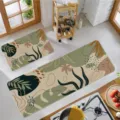 2-piece kitchen mat set, vintage abstract botanical print, anti-slip absorbent floor rugs. - 1116CFD-10