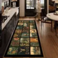 Kitchen absorbent leather runner rug with vintage rustic deer and forest pattern non-slip mat - American Retro 11