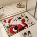 Tappeto da bagno antiscivolo ricamato con tema natalizio, zerbino assorbente per la casa. - Nuovo - Babbo Natale 07