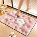 Pink fluffy cartoon star bath mat, absorbent non-slip floor rug for bathroom doorway. - Visual Velvet Style 16