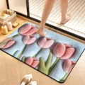 Detail view of the 3D tulip anti-slip bath mat, soft velvet surface and absorbent diatom mud. - Visual Velvet Style 12