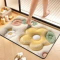 Close-up detail of 3D cartoon flower fluffy bath mat, absorbent and non-slip surface. - Visual Velvet Style 07