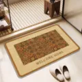 Detailed view of absorbent anti-slip bathroom mat with retro mosaic pattern and welcome text. - 40*60cm / Pastoral Dog