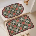 Vintage floral bathroom floor mat, anti-slip absorbent door rug for home bathroom decor. - Classic American Style 07