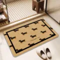 Linen weave bathroom floor mat with cute dachshund pattern, non-slip absorbent quick dry rug. - Red Apple