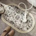 Tapis de bain ovale en terre de diatomée avec imprimé floral vintage, sol antidérapant absorbant. - 40*60cm (Terre de Diatomées) / Youli