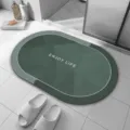 Tapis de bain ovale en terre de diatomée vert foncé avec design antidérapant et motifs géométriques. - 40x60cm (Peluche Douce) / QD526-17