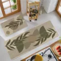 Retro kitchen floor mat 2-piece set, absorbent non-slip botanical leaf runner rug. - 1116CFD-13