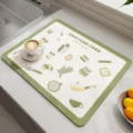 Küchen Abtropfmatte, saugfähige Arbeitsplatten Matte mit süßen Essensmotiven, grüner Rand. - Glückliches Leben Grün