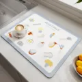 Küchen Abtropfmatte saugfähige Kieselgur Arbeitsplatten Matte mit süßem Gemüsemuster. - Gesundes Leben Blau