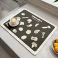 Kuchentrocknungsmatte saugfaehige Kaffeebar Arbeitsplattenmatte Gemuesemuster Tischset - Gesundes Leben Grau