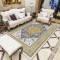 Tapis de Salon Style Perse Vintage Gris Jaune Tapis de Sol Nordique Antiderapant Decors - Style 8