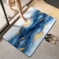 Alfombra de baño moderna azul abstracta con hoja de oro felpudo antideslizante hogar - Dorado 09