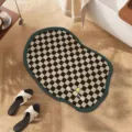 Diatomaceous earth cloud shaped non-slip absorbent floor mat with checkerboard pattern - Forest Moss