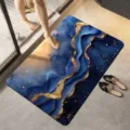 Alfombra de baño mármol azul y oro, felpudo antideslizante absorbente para hogar moderno. - Dorado 10