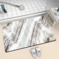 Close-up of elegant marble pattern absorbent diatomite bathroom floor mat in modern setting. - 12226YSDD-8