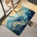 Alfombra de baño abstracta azul y dorada para el baño, suave felpudo absorbente antideslizante. - Dorado 12