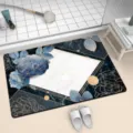 Non-slip diatomite bath mat with blue rose gold geometric pattern for modern bathroom floor. - 12226YSDD-9