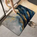 Alfombra de baño abstracta azul y dorada, felpudo antideslizante absorbente para hogar - Dorado 14