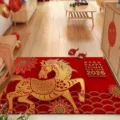 Red Chinese New Year floor mat with golden horse design for festive home entryway decor. - Year of the Horse Red Doormat Style 05