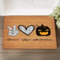 Vista dettagliata del tappeto in fibra di coco di Halloween con zucca e margherite. - 40*60cm / Stile-3
