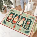 Vista dettagliata di un tappeto da porta natalizio con illustrazioni retro di Babbo Natale. - H Natale 6